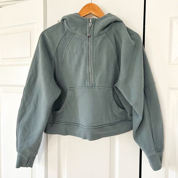 Lululemon Scuba Oversized Half-Zip Hoodie M/L Gray/ Dark Green EUC Cozy Fleece - Picture 2 of 5